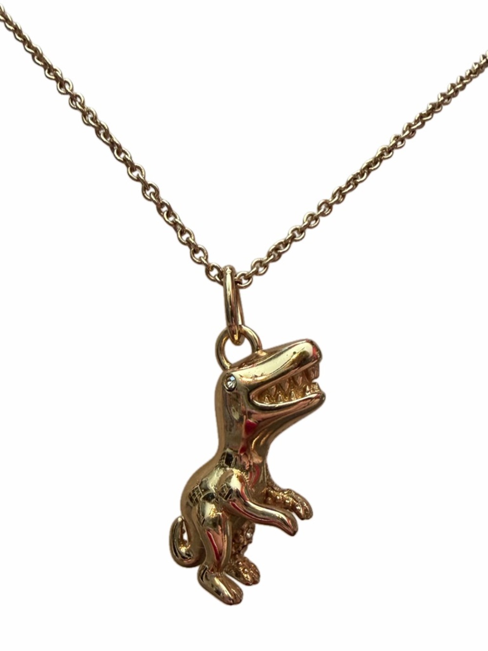 Coach Gold Crystal T-Rex Pendant Necklace - Picture 5 of 6